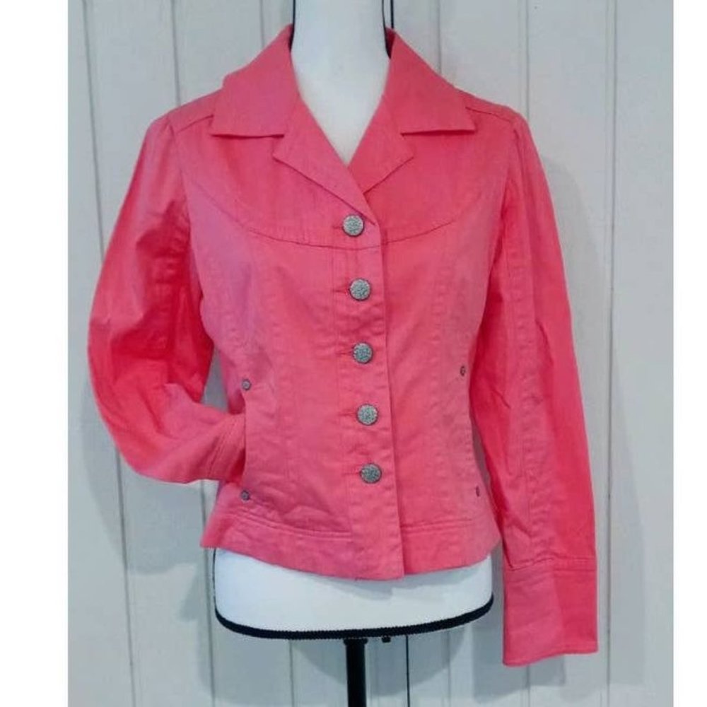Tria Hot Pink Floral Button-Up Collared Jacket Size S